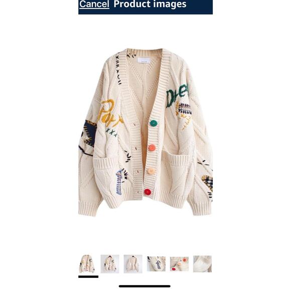NWT Ebossy Cardigan Sweater XL Ivory Dream Knit Embroidered Patchwork New - Picture 1 of 15